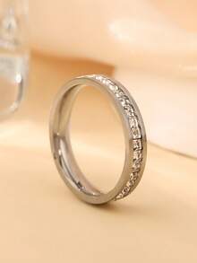 3pcs Stackable Rhinestone Clover Ring Set, Daily Wear Plain Band Rings, Women's Christmas & Valentine's Day Gift - Silver Four-leaf Clover - View 2