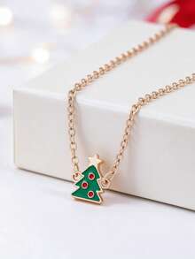 1pc Girls Christmas Pendant Necklace, Cute Enamel Christmas Tree Gingerbread Man Snowflake Pendant Necklace, Holiday Party Jewelry Gift - Multicolor - View 5