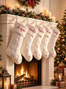 2026 Personalized Plush Christmas Stockings, Embroidered Sequin Snowflake Home Decor, Holiday Home Decoration - Multicolor - View 7
