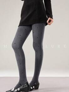 MOIRÉALLURE 1Pair Solid Suitable For Daily Life Basic Opaque Heather Tights - Grey - View 7