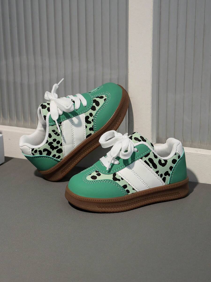 Autumn New Kids' Green Leopard Print Casual Sports Shoes, Lightweight Soft Rubber Sole Fashion Versatile Sneakers - Green - View 1