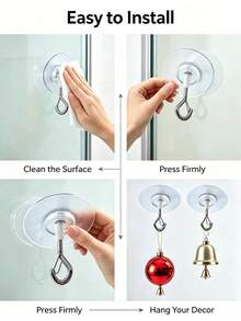1-5pcs Heavy Duty Transparent Suction Cup Hooks, Reusable Detachable Metal Clip Suction Cup Hooks, Suitable For Glass Windows, Can Be Used In Bathroom, Kitchen, Suitable For Christmas Decorations, Christmas Bells, Holiday Ornaments. - View 6
