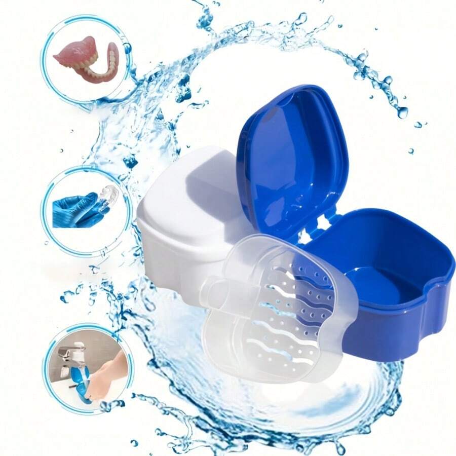 1pc Denture Care Cleaning Box, Denture Cleaning And Storage Container With Mesh, Denture Bath Box With Filter, Plastic Cleaning Box