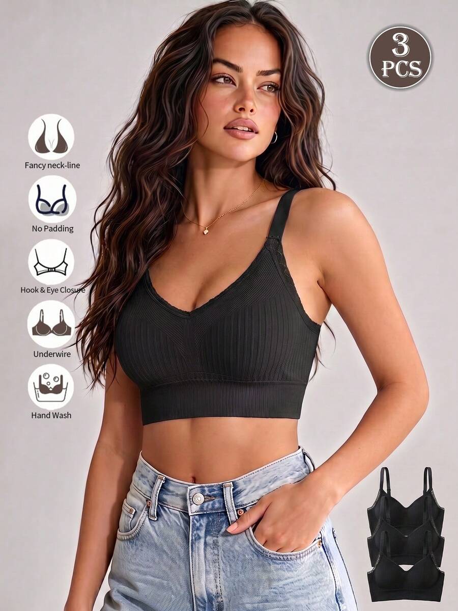 3pcs Women's Underwire Push-Up Liftup Bras, Anti-Sagging