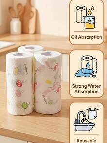 Washable Kitchen Paper Towels, Highly Absorbent, Oil-Resistant & Non-Stick, Durable Polyester Fabric Roll, Suitable For Kitchen, Car, Living Room, Bathroom, Bedroom And More, Essential For Kitchen Cleaning, Also Can Be Used As Kitchen Decoration. - Multicolor - View 7