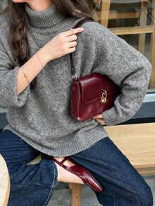 Women's Luxury Wool Blend Knit Sweater, Soft & Warm High Neck Loose Fit, Suitable For Commuting, Inner Layer Or Outerwear In Autumn/Winter - Grey - View 11
