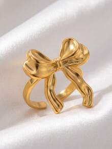 1pc Elegant Minimalist Feminine Cute Bow Ring Suitable For Daily Casual Wedding Party Wear - Gold - View 4