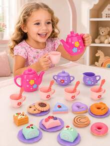 Children's Tea Party Set 27 Pieces Afternoon Tea Set Kitchen Role Play Toys Teapot Teacups Desserts Cake Christmas Gift For Girls - Multicolor - View 6