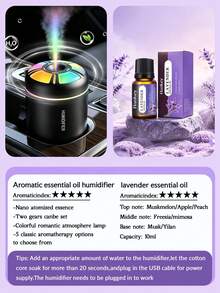 1pc 180ml Car Aromatherapy Humidifier With Colorful Gradient Ambient Light, USB Portable Power, Quiet Operation, Desktop Decor With Color Light, Car Mist Humidifier With 5 Essential Oils, Suitable For Indoor Decoration, Office And Car Use - A - View 17