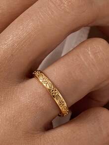 1pc 18K Gold Plated Luxury Diamond Ring, Vintage Equidistant Inlaid Diamond Ring Band, Suitable For Women And Girls For Festivals, Parties, Daily Wear, Jewelry Gift - Yellow Gold - View 11