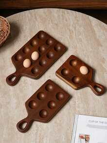 1pc Multi-Slot Acacia Wood Egg Holder With Handle; Wooden Baking And Egg Storage Tray; Hanging Storage; Suitable For Kitchen Or Restaurant Egg Rack, Or As Baking Or Refrigerator Egg Holder; A Cute Gift - View 2