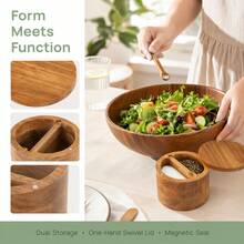 Acacia Wood Salt Pepper Box Dual Compartment With Swivel Lid - Brown - View 7