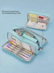 1pc Large 3-Compartment Pencil Case, Multi-Function Double Zipper Stationery Storage Bag, Desktop Organizer, Creative Makeup Bag, Back To School Student Supplies, Educational Gift - Single Piece - View 15