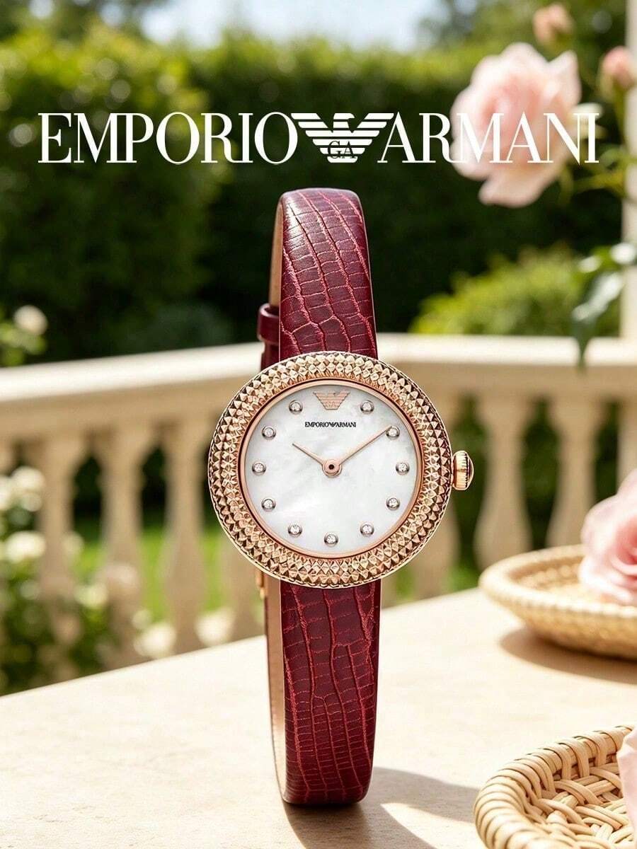 Armani Women's Leather Strap Wristwatch, Round Textured Bezel, Mother Of Pearl Dial, Crystal Hour Markers, Analog Quartz Watch, Party, Date, Wedding, Gift For Her - one-size - View 1
