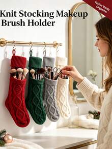 1pc Knitted Christmas Stocking With Classic Cable Knit Design And Hanging Loop, Spacious Interior For Small Gifts, Perfect For Holiday Home Decor, Multiple Colors Available - Multicolor - View 3