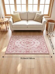 1pc Pink Floral French Cream Style Faux Wool Living Room Rug, Soft Non-Slip Wear-Resistant, Suitable For Living Room, Bedroom Holiday Decor, Office, Non-Slip Door Mat, Bathroom, Hallway, Study Area Rug. - Pink - View 6