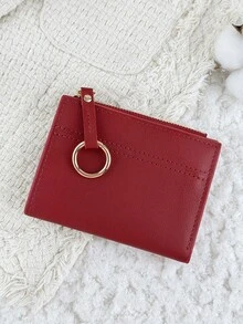 Women's Multifunctional Short Wallet With Zipper, Foldable Buckle Credit Card Storage Bag, Small Wristband Circle Decoration, Suitable For Outdoor Use - Burgundy - View 4