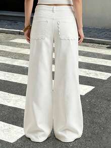 Women's Casual Versatile White Wide Leg Jeans - White - View 3