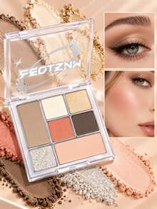 FEOTZNW Palet Makeup Wajah 7 Warna, Perona Pipi, Highlighter, dan Eyeshadow 3-in-1, Tekstur Ganda Glitter Matte, Pembentuk Kontur Pipi dan Mata All-in-One, Hadiah Natal/Hari Valentine, Makeup Esensial untuk Wanita - 01# Warna Alami - View 1