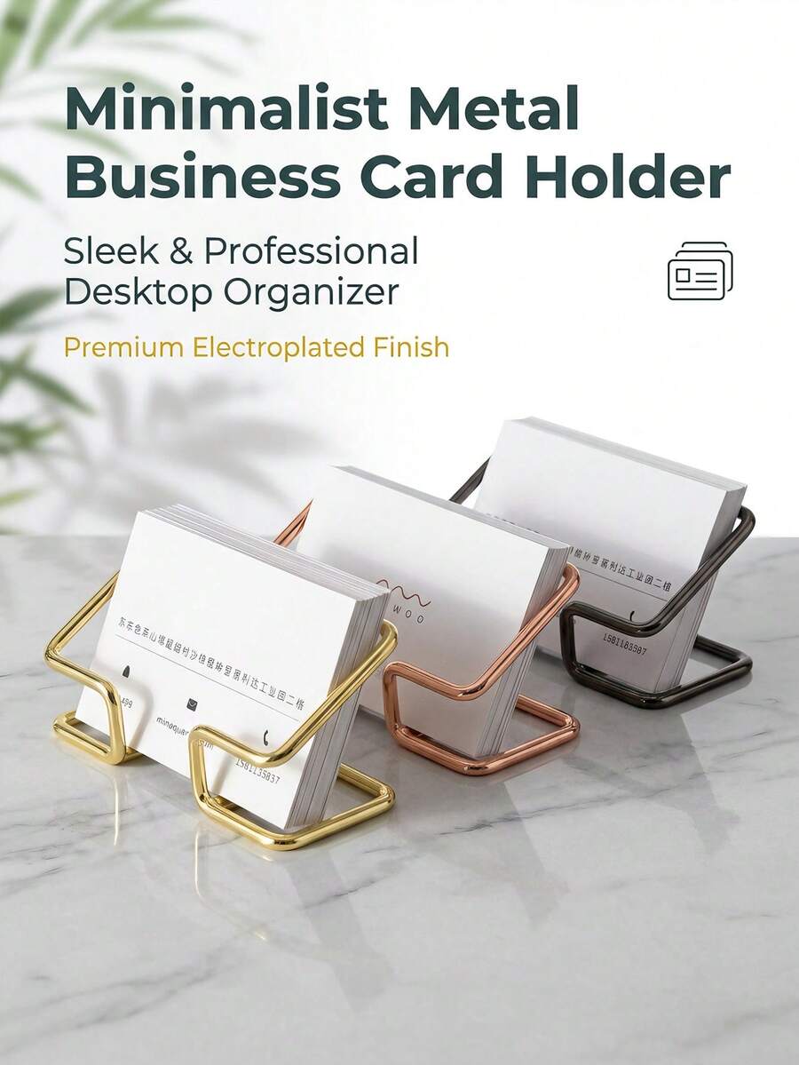 1pc Electroplated Metal Business Card Holder, Business Card Storage Rack, Party Event Business Card Organizer, Business Card Display Stand, Desktop Display Rack - Multi-color - View 1