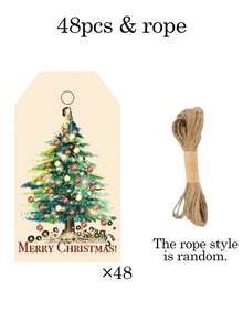 1 Set 48pcs/1pc - Christmas Holiday Gift Tags With Jute Rope - Green Background, Perfect For Holiday Packaging Cards, Seasonal Greetings And Holiday Decorations, Gift Wrapping Supplies Cards - Christmas Tree Style 2 - View 10