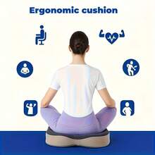 1pc Memory Foam Seat Cushion, Ergonomic Design With Center Groove, Suitable For Long-Term Sitting In Office, Home Or Car - Grey - View 1
