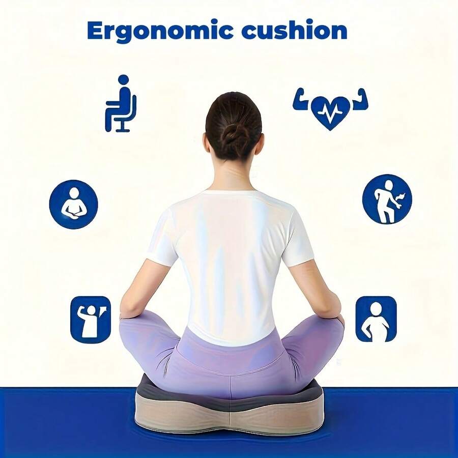 1pc Memory Foam Seat Cushion, Ergonomic Design With Center Groove, Suitable For Long-Term Sitting In Office, Home Or Car - Grey - View 1