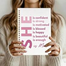 1本 14*21cm 螺旋裝訂筆記本，SHE Is Confident Strong Beautiful Is Me 勵志語錄印花軟封面日記本，橫線書寫本，適合學校、辦公室日常記錄，女性禮物 - 款式B - 查看 3