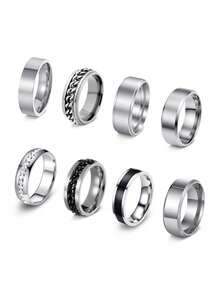 Stainless Steel Men's Rings, Spinner Chain Ring & Plain Band Ring, Men's Jewelry, Promise Rings For Wedding Engagement, Men Accessories Holiday Gifts - Multicolor - View 8