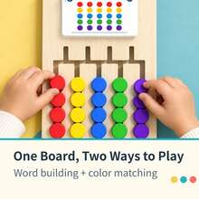 Wooden Spelling & Color Matching Board, Montessori Alphabet Word Building Toy With Flip Cards, Preschool Learning Gift - Multicolor - View 6