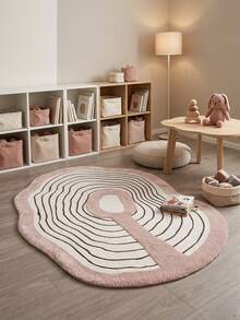 1PC Pink & White Abstract Wave Pattern Area Rug, Modern Minimalist Faux Cashmere Asymmetrical Shaped Edge, Machine Washable Large Size Mat For Living Room Bedroom, Aesthetic Home Decor - Multicolor - View 6