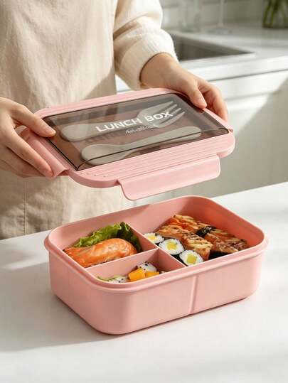 1 pièce Boîte à bento carrée à 3 compartiments, boîte à lunch en PP, boîte à lunch micro-ondable, boîte à bento de bureau, convient pour l'école, le bureau, les pique-niques en plein air et la rentrée scolaire