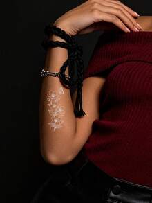 3Pcs Tattoo Fake Y2K Temporary Tattoo Flower Rose Waterproof Sweatproof Disposable For Women And Mem Face, Arm, Waist, Chest, Leg, Abdomen, Neck, Hand, Finger, Back For Dancing Party Stage Performance Modernist Body Art - Multicolor - View 2