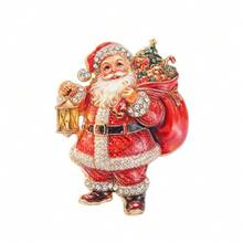 1pc Santa Claus Rhinestone Brooch, Vintage Red Lantern Gift Bag Christmas Tree Shaped Alloy Pin, Sparkling Rhinestone Holiday Clothing Accessory, Suitable For Coats, Suits, Sweaters, Scarves, Hats, Bags Decoration, Christmas Party, New Year Gathering, Winter Outfit And Holiday Gift - Multicolor - View 10