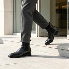 Men's Chelsea Boots, High-Top Retro Business Casual Style, Classic British Elegant Men's Boots - Black - View 4