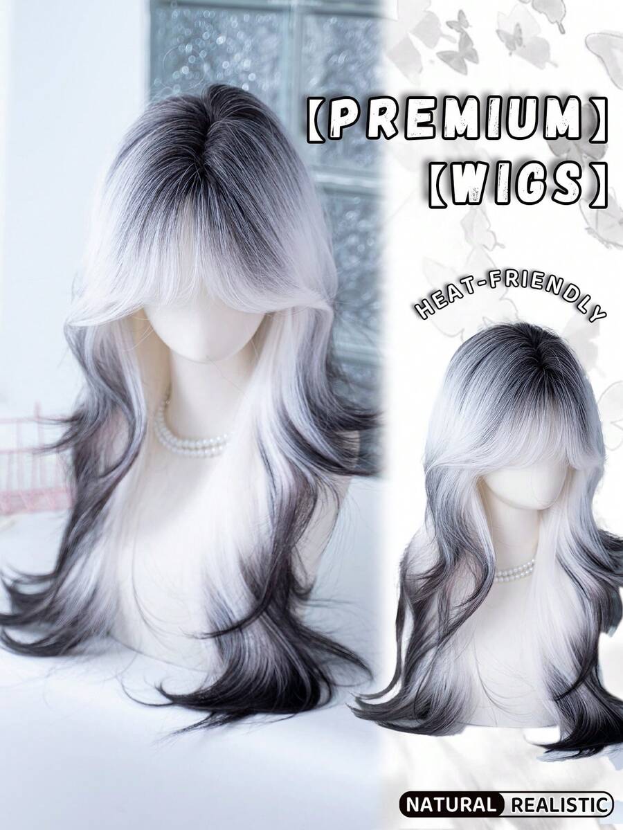 alicegarden Wig sintetis sepanjang 26 inci dengan gaya bergelombang alami dalam berbagai warna yang menakjubkan. Dirancang dengan poni, wig palsu ini sangat cocok untuk penggunaan cosplay pesta sehari-hari, menawarkan hadiah wig yang alami dan tahan lama untuk para wanita. - MultiWarna - View 1