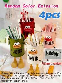 43/2/1Capacity Pen Holder, Simple American Retro Storage Bucket. Makeup Storage, Home Office Storage, Study Storage. Ins High-Value Cartoon Personalized Pen Holder Student Desktop - A - View 13