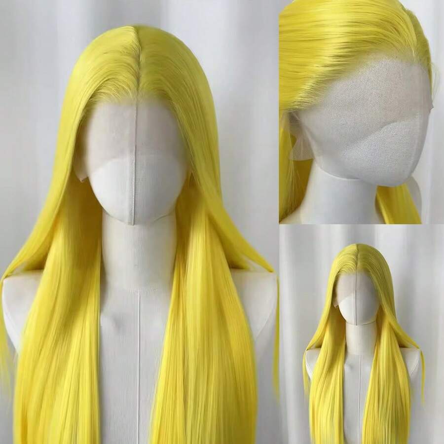 websterwigs Halloween Cosplay Lemon Yellow 13x4 HD Lace Front Wig Hand Tied Transparent Lace Medium Cap For Women Fashion 150% Density