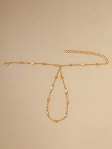 1pc Gold Personalized Design Asymmetrical Chain Metal Bead Rhinestone Finger Bracelet Women's Single Layer Hand Chain Jewelry Daily Wear Hand Accessory Gift - Gold - View 4