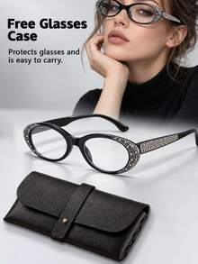 Blue Light Blocking Glasses With Rhinestone Decorated Frame, Designed To Filter Blue Light From Screens, Comes With Glasses Case, Suitable For Office, Study Or Fashion Styling - Glasses [Rhinestone Decorated Frames] - View 4
