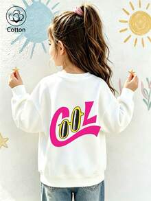 Girls' Cute Printed Drop-Shoulder Round-Neck Long-Sleeve Casual Sports Sweatshirt - White - View 9