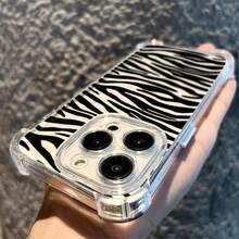 1件裝 黑粉斑馬紋個性化全包覆 TPU 防震手機殼，適用於 Apple 16 15 14 13 12 11 Pro Max - 彩色 - 查看 5