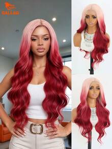 Pink And Ginger Orange Wavy Synthetic Lace Front Wig (13x4) – Pre-Plucked Hairline, HD Transparent Lace – Suitable For Daily Wear And Beginners – 24 Inches - Multicolor - View 2