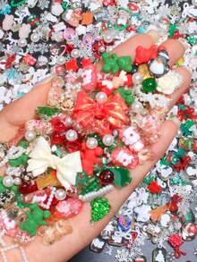 Dekorasi Seni Kuku Natal Campuran Lonceng Santa Claus Rusa Kutub Pohon Natal Hijau Pita Merah Besar yang Berlebihan Aksesoris DIY - MultiWarna - View 1