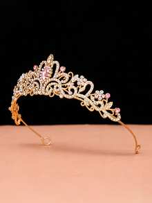 1pc Kids Girls Princess Crown Headband, Gold Rhinestone Tiara With Colorful Gemstones For Birthday, School Performance, Wedding Flower Girl, Photo Day - Multicolor - View 8