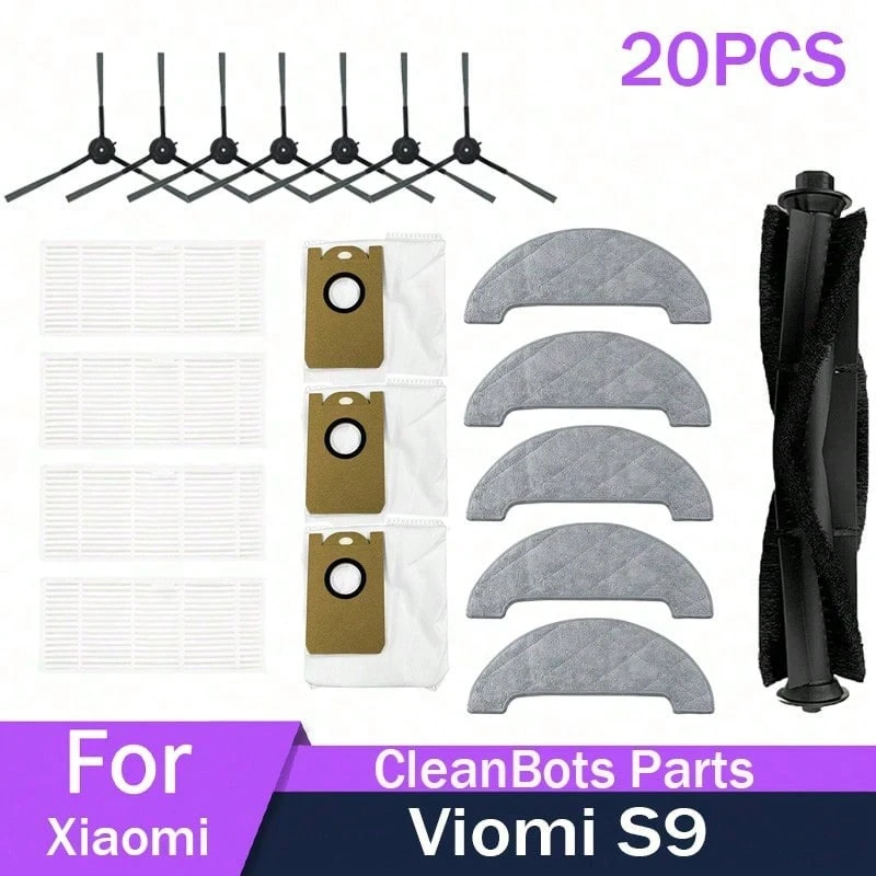 20件組 Viomi S9 掃地機器人配件 主刷、側刷、集塵袋、拖布備用零件套裝，適用居家使用 - 查看 1