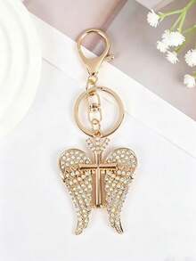 1pc Multi-Color Rhinestone Wing Cross Keychain, Inlaid With Sparkling Crystals, Metal Lobster Clasp, Portable Bag Hanging Key Ring, Suitable As Baptism, Birthday, Wedding, Holiday Gift And Daily Accessory - Multicolor - View 8
