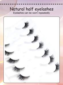 7 Pairs Half-Eye Dense Curly Eyelashes, Invisible Stem, Natural Fluffy Faux Mink Fur, Lightweight Comfortable, One-Piece Design, Beginner-Friendly False Eyelashes - View 3