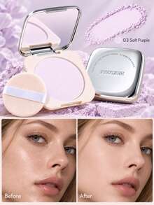 FEOTZNW Soft Focus Oil-Control Pressed Powder With Puff, Waterproof Long-Lasting Matte Finish, Makeup Gift For Women Birthday / Valentine's Day / Mother's Day, Party Essential - 03# Soft Misty Purple - View 7