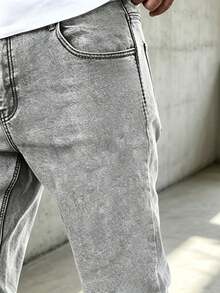 Men's Casual Stretch Skinny Breathable Denim Jeans All-Match Versatile Suitable For Daily Commute - Light Grey - View 3